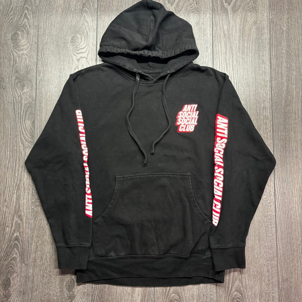 Anti Social Social Club Hoodie Mens Large Black Red White Logo ASSC Streetwear
